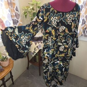 NWT INC International Concepts Night Rider Dark Floral Boho Dress. Size 0X. QQCP